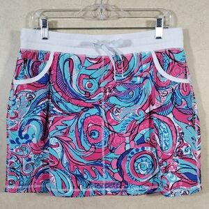 2/$10 04178 Talbots pink, aqua, & navy print skort L
